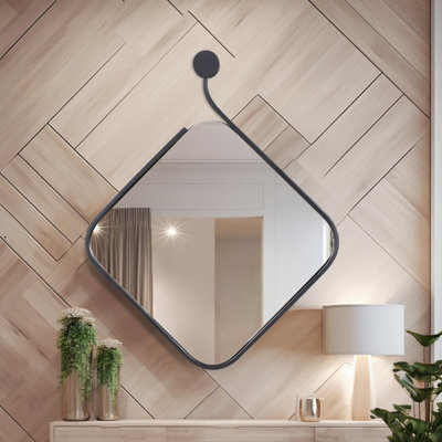 Hudson Matte Black Metal Framed Wall Mirror with Knob