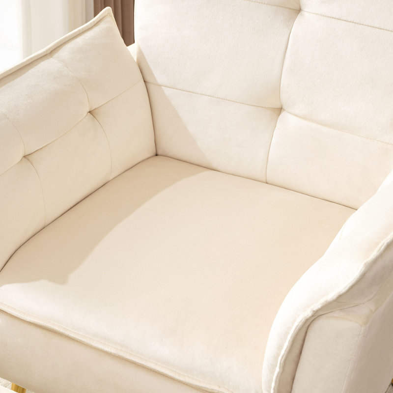 Fauteuil rembourré avec repose-pieds Vaishal, Velours crème