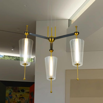 Luminaire suspendu conique en verre à 3 lumières avec hauteur réglable Toscana