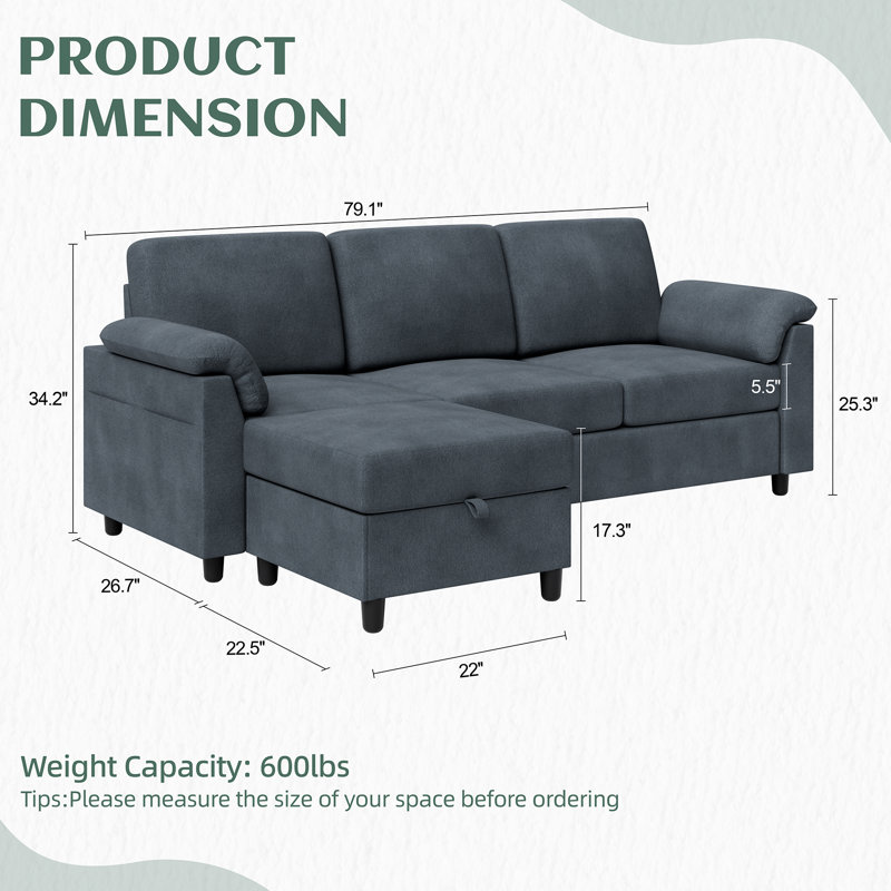 Canapé modulaire en L convertible de 79 po Ashleh