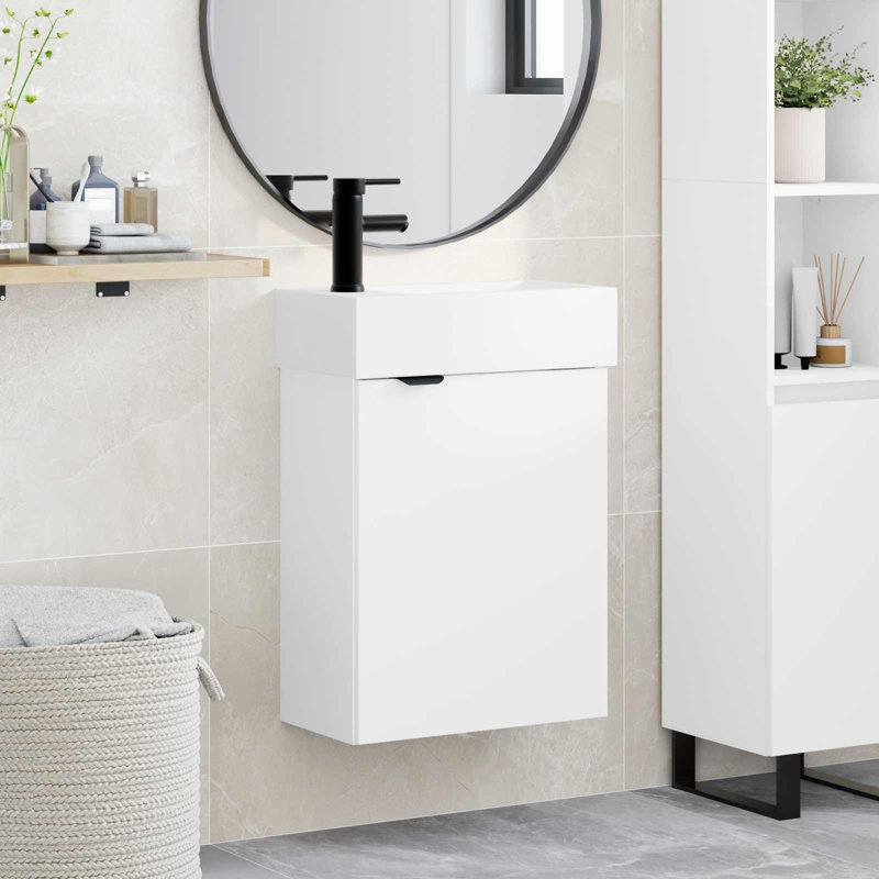 Single Bathroom Vanity with Ceramic Basin, White