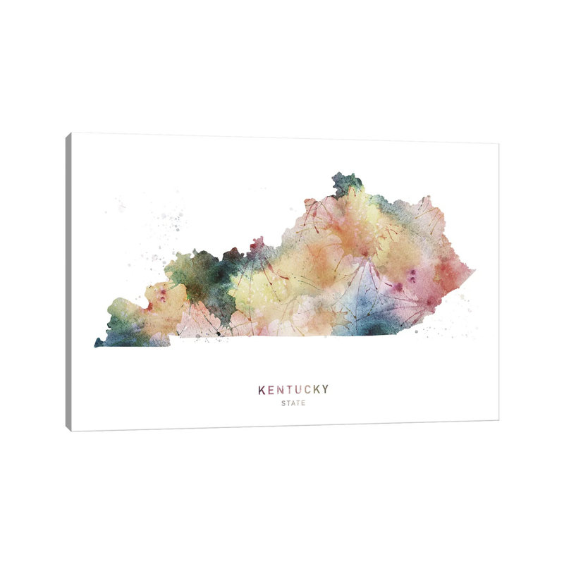 Kentucky Watercolor State Map - reproduction sur toile tendue, H 40 po x l 60 po x 1,5 po