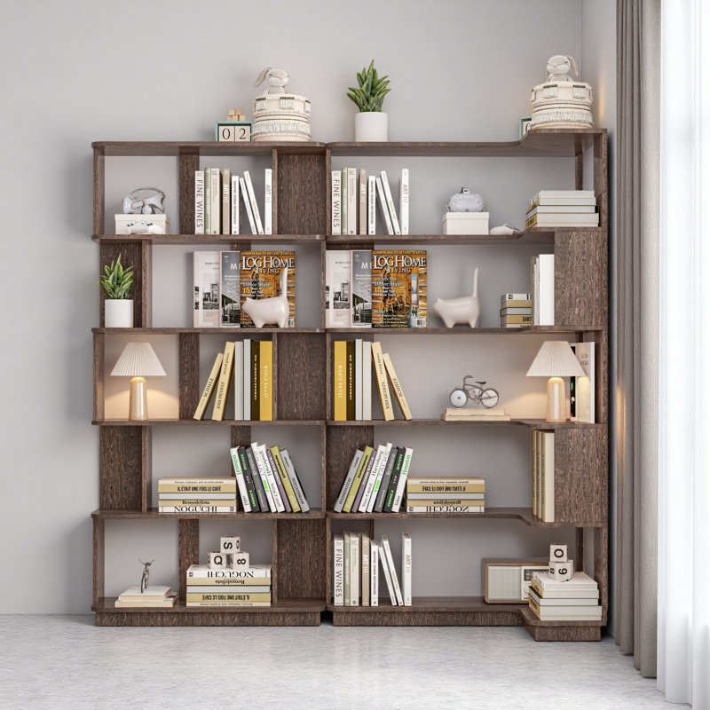 Bibliothèque d'angle peu encombrante de 90 cm + bibliothèque libre extensible de 80 cm, Marron foncé