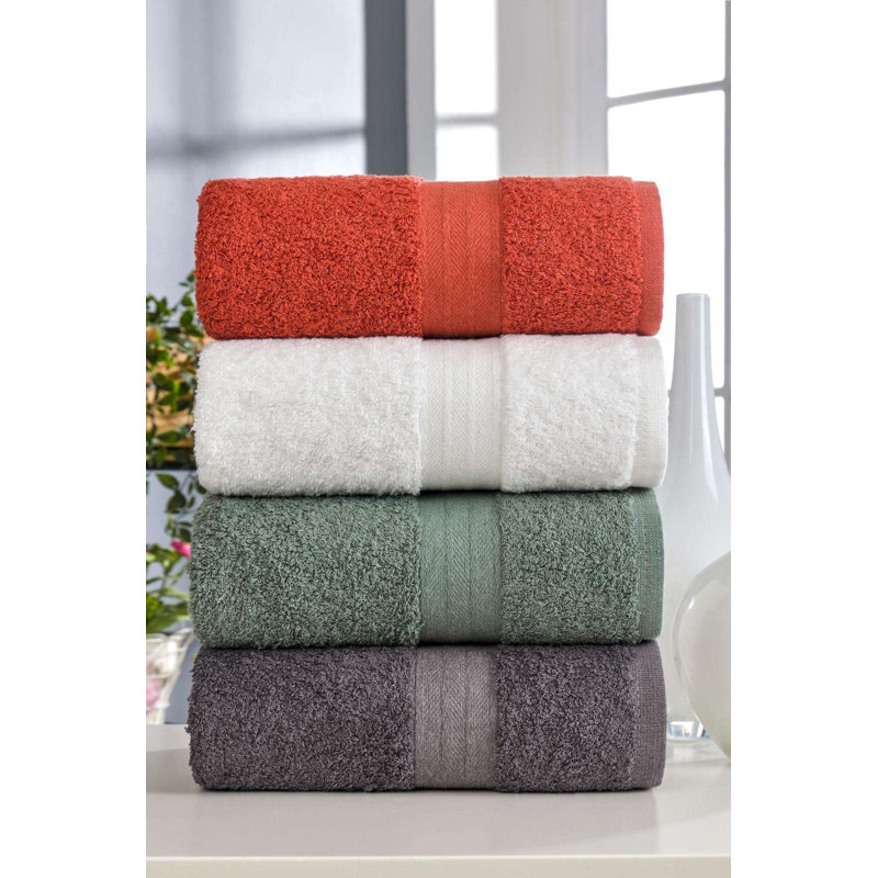 Ensemble de serviettes à main (4 pièces), Blanc / vert / gris / orange