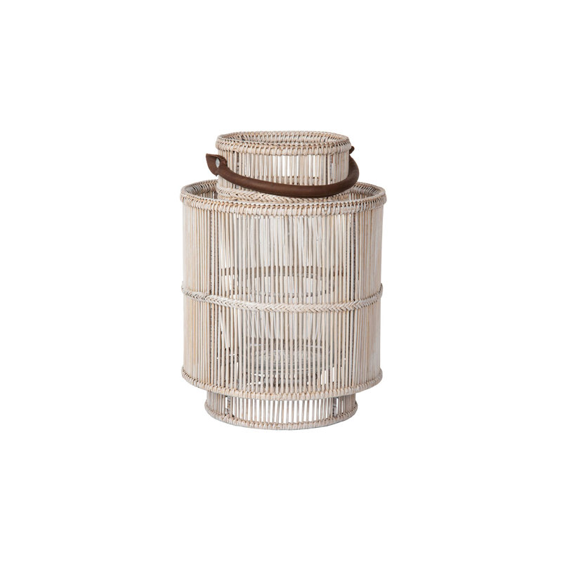 Foltz Wicker Tabletop Lantern, 17" H x 12" W x 12" D, White Wash