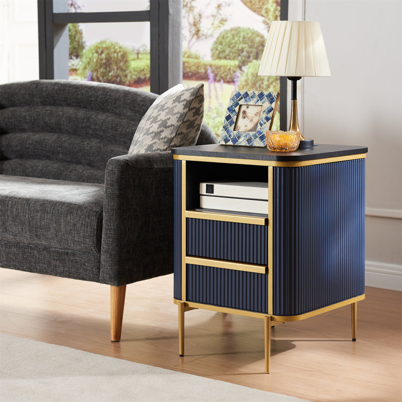 Rosaly 2 - Sleek Nightstand with Smart Charging Station for Elegant Bedroom or Living Room, Blue