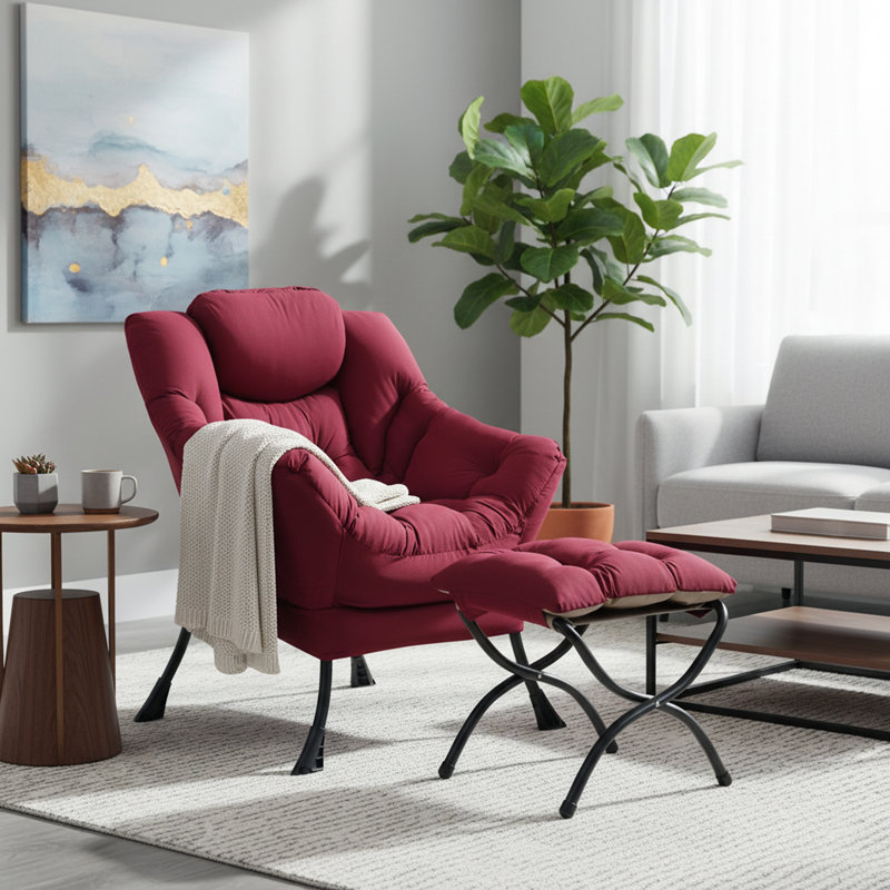Fauteuil paresseux et rembourré Abramson, Coton bourgogne, Non