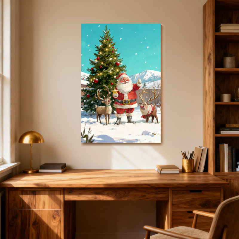Père Noël avec renne et arbre de Noël