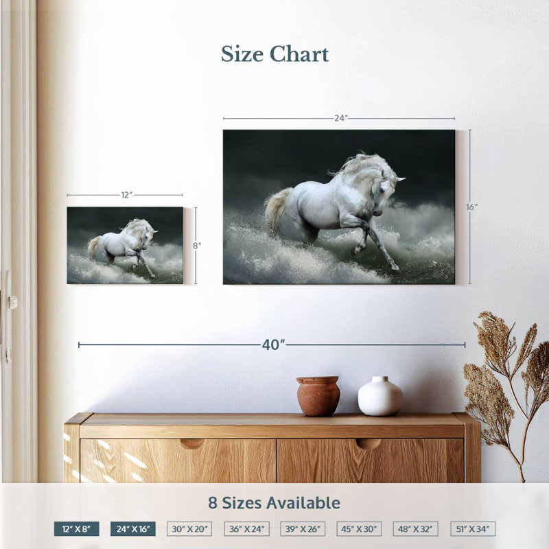 Cheval blanc Brampt, H 16 po x l 24 po