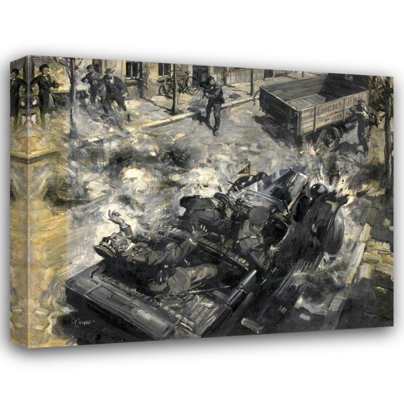 «Assassination of Reinhard Heydrich» par Terence Cuneo, reproduction d'art sur toile tendue avec châssis, H 24 po x l 17 po