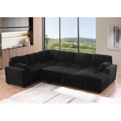 L-Shaped Sectional Sofa Bed Pull Out Sleeper Couch With Storage Chaise by House of Hampton