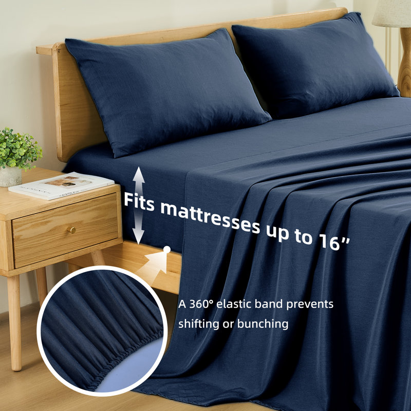 Luxury Cooling Bed Sheet King Size Set - Ultra-Soft Bamboo Viscose Microfiber Bedding with Deep Pockets, Natural Bamboo Leaf Design and Cooling Technology, Ideal for Hot Sleepers - All-Season Comfort, Deep Pockets Fit Up to 16 Inch Mattress, Machine