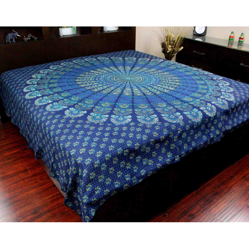 Tapisserie en coton peacock mandala sanganer, H 70 po x l 106 po