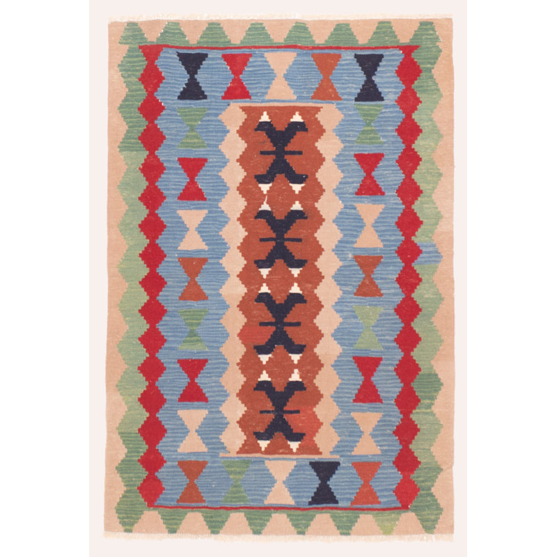 Kilim bleu ciel audacieux et coloré 3 pi 9 po x 5 pi 8 po