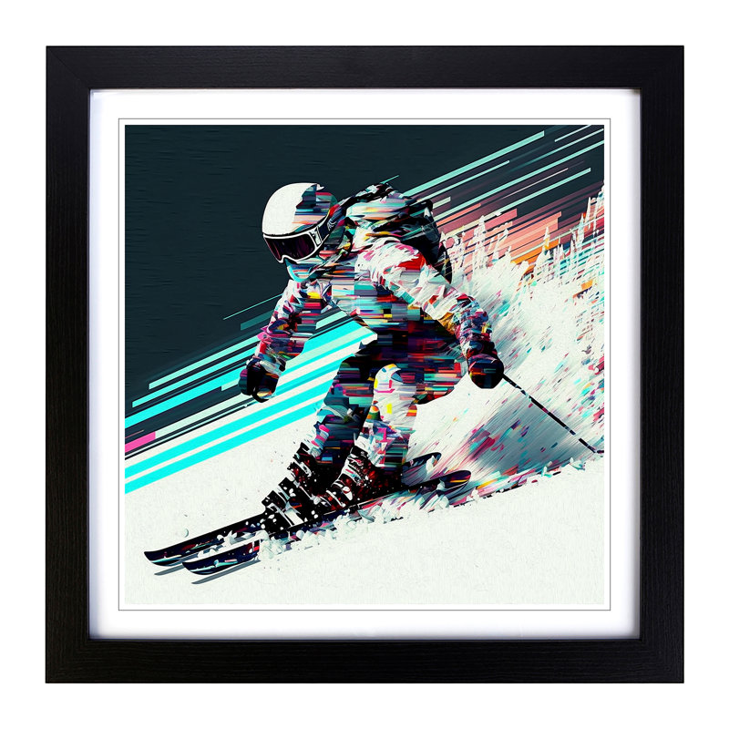 Skiing Glitch - Framed Print, Black