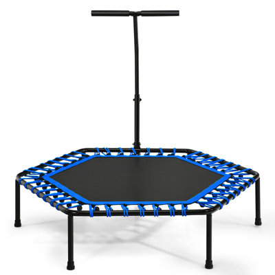 Tomlinson Freeport Park 129 in. x 114 in. Hexagon Backyard Trampoline with Safety Enclosure Indoor Fitness Trampoline with Handlebar