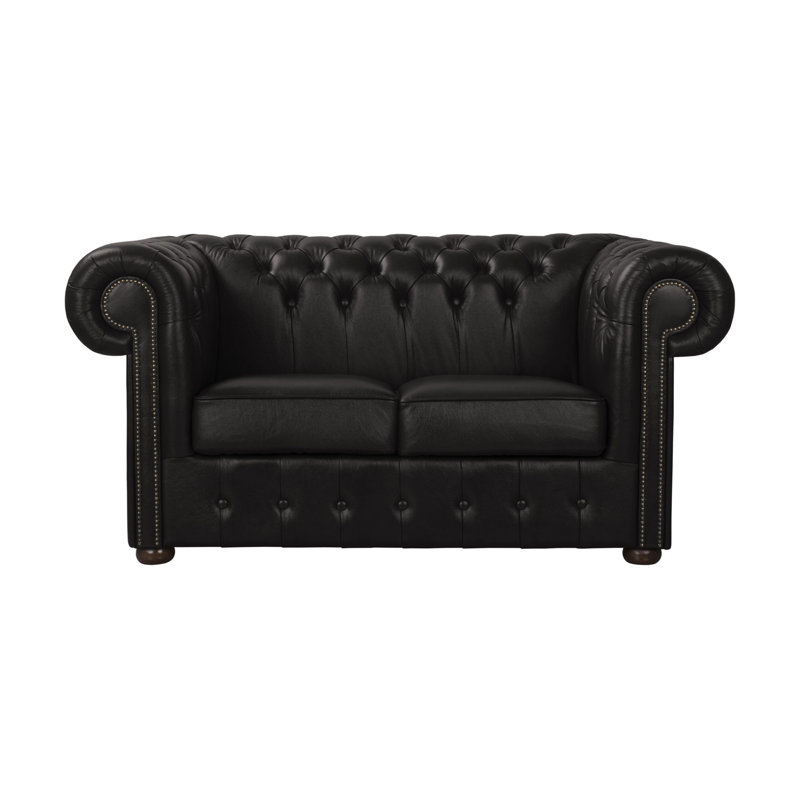 Tamico 2 Seater Genuine Leather Loveseat, Black, 80cm H x 200cm W x 90cm D