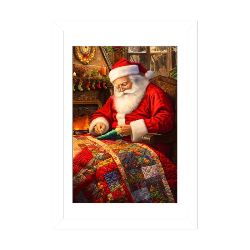 Santa's Hobby - reproduction d'art murale - papier d'art encadré, H 32 po x l 24 po, Blanc