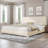 Boucle Upholstered Bed Frame  Soft Rounded Corners Headboard Low Profile Bed Frame No Box Spring Needed-1168086044-1168086113