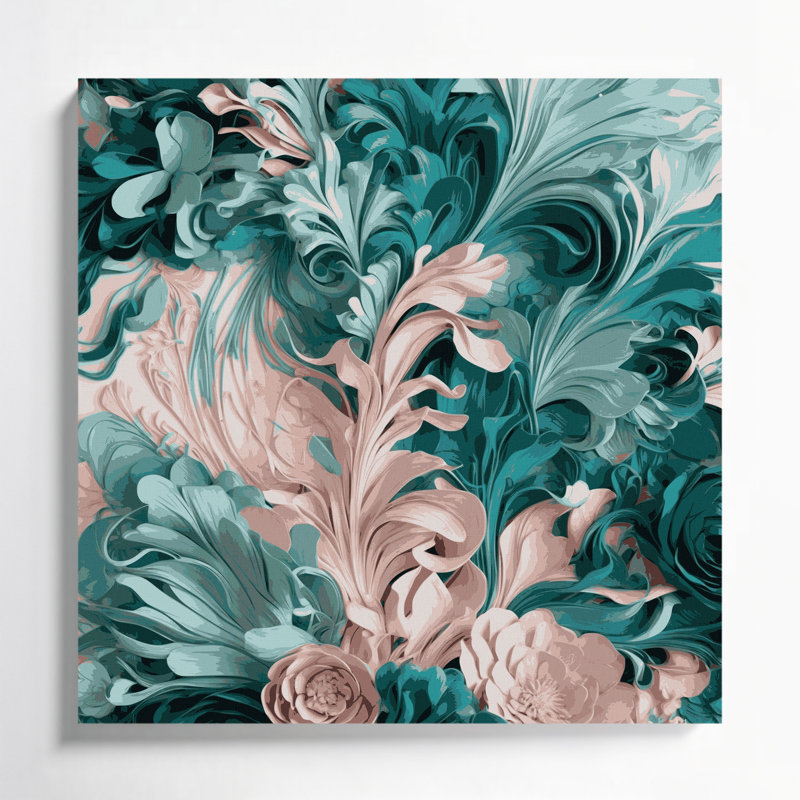 «Abstract Florals 46», art mural sur toile grise, H 12 po x l 12 po