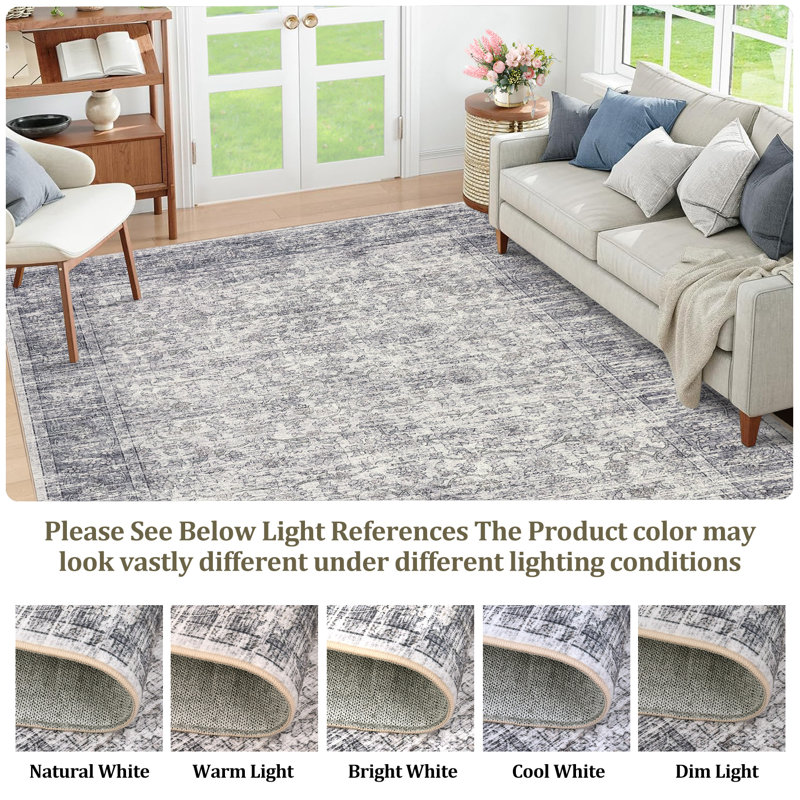 Vintage Boho Area Rug Washable Soft Carpet with Non-Slip Backing – Modern Design for Living Room, Bedroom, Dining Room, Nursery, Office, Farmhouse