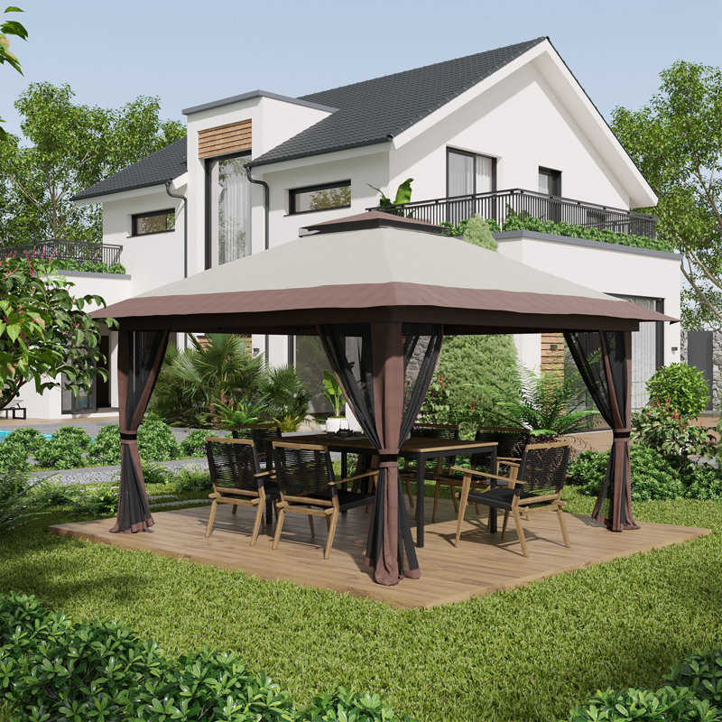 Pop Up Gazebo With Netting, Instant Canopy Tent Shelter With 2-Tier Roof,  Wheeled Carry Bag, Water/Sand Bags For Outdoor, Garden, Parties