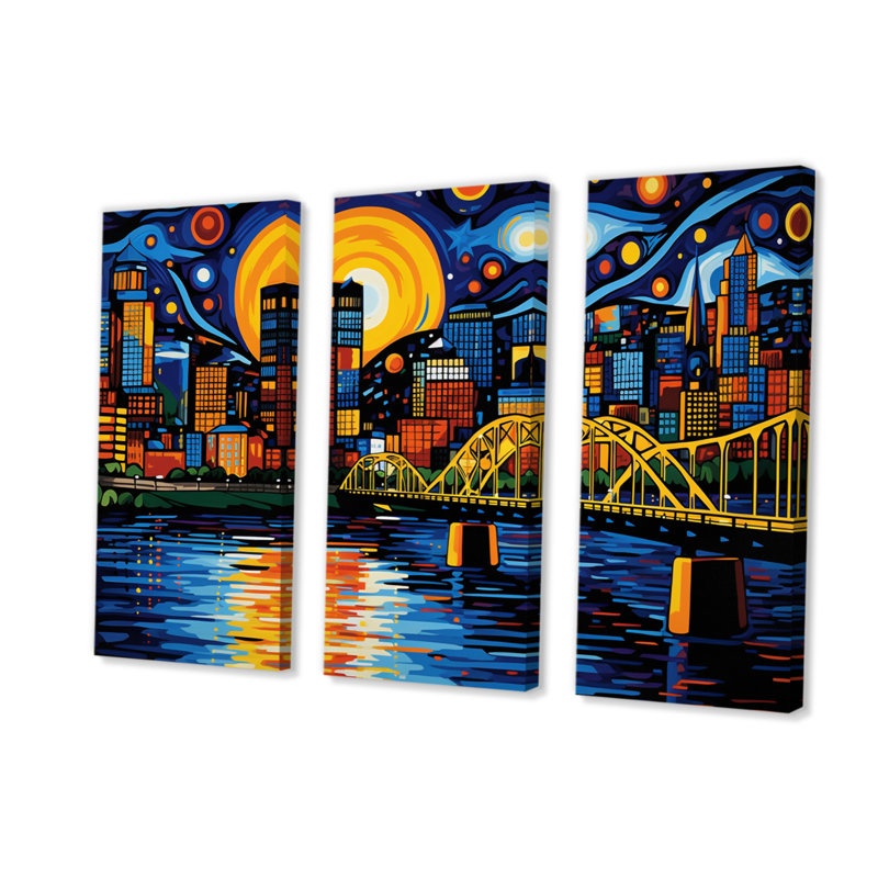 City Pittsburgh Popart I sur toile, reproduction de 3 pièces, H 40 po x l 60 po x P 1 po