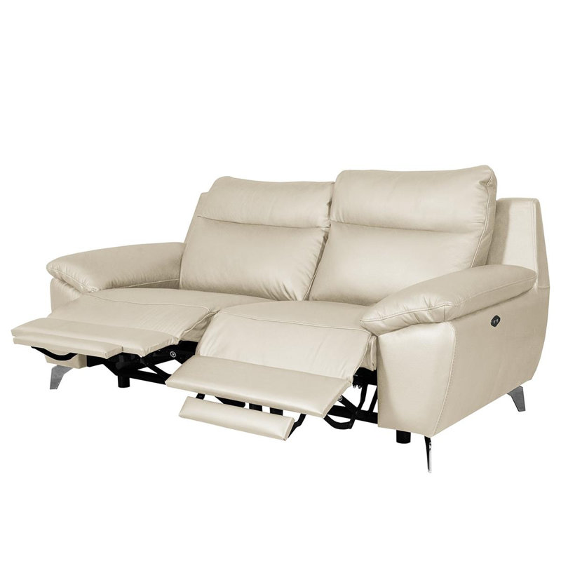 Edema Genuine Leather 2 Seater Reclining Sofa, Cream, 2