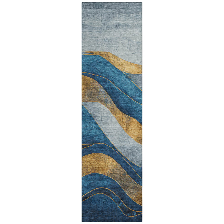 Machine Washable Indoor/Outdoor Xhevrie Blue Rug