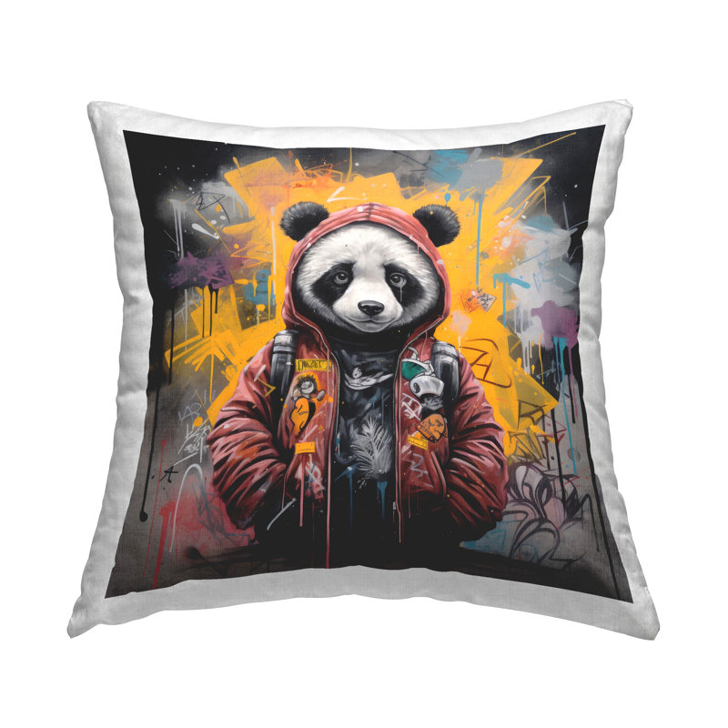 Coussin décoratif imprimé Urban Graffiti Panda Bear par Lazar Studio