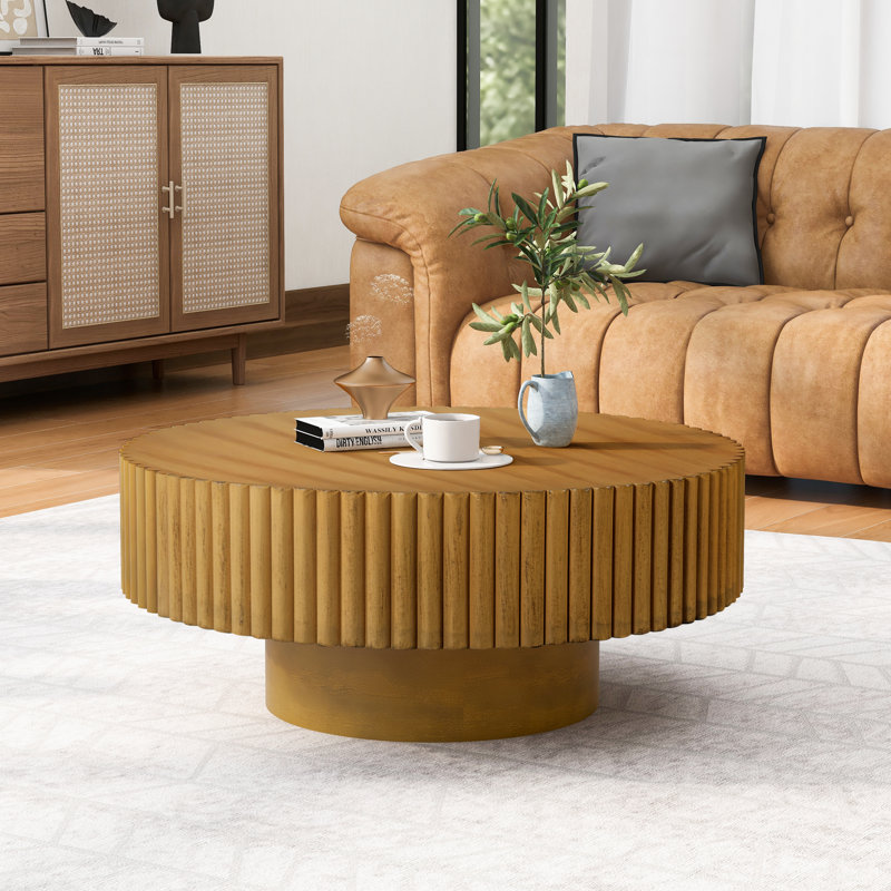 Table basse ronde en bois massif Lorven 31,5 po, Bois naturel