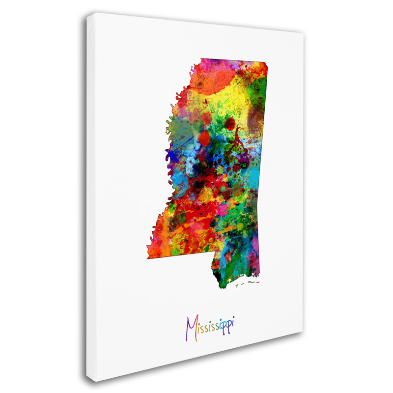 « mississippi map », reproduction d’impression sur toile tendue, H 32 po x l 24 po x P 2 po