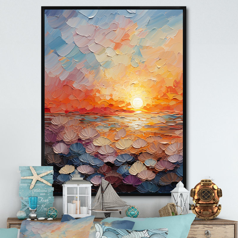 «Coastal Harmony Dreamscape Sunset I», reproduction sur toile, Cadre flottant noir, H 20 po x l 12 po x P 1 po