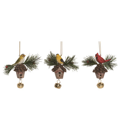 Resin Rustic Bird Ornament Set of 3 Christmas Home Decorations