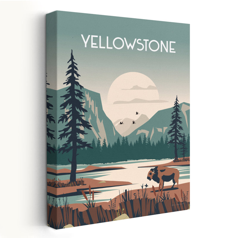 Yellowstone - Animals Bison Blue Brown Art, 36" H x 24" W