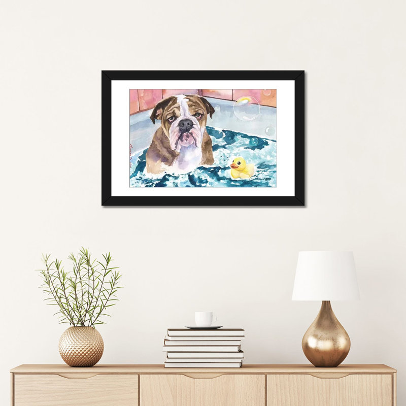 «Bath Time», reproduction sur toile, Papier d'art encadré noir, H 16 po x l 24 po x P 1 po, Blanc