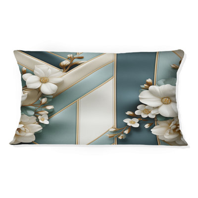 Blanc à motif floral rayé - Coussin décoratif à rayures