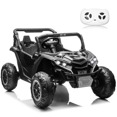 24V Kids Ride On Car UTV Noir, véhicule électrique à piles 2 places pour tout-petits avec télécommande, 4 moteurs, suspension tout-terrain