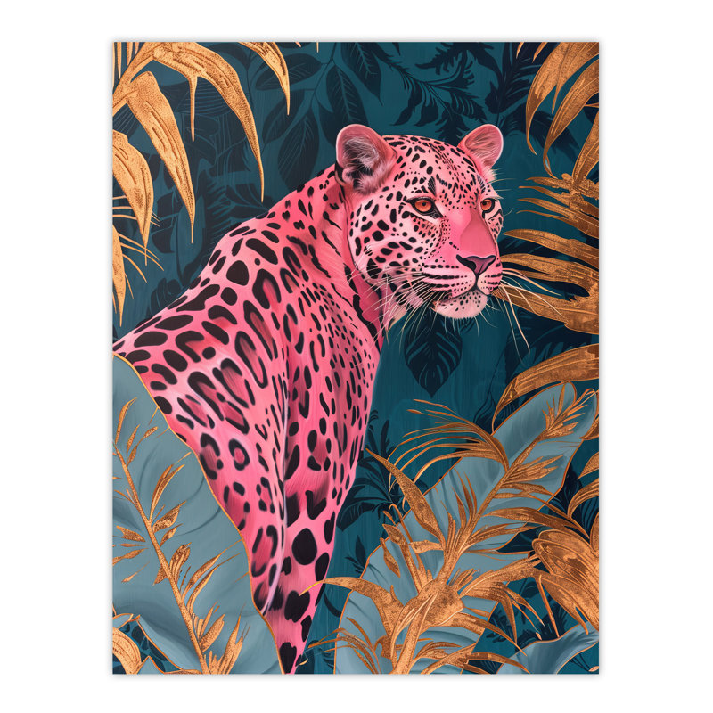 Elegant Pink Leopard Tropical Jungle Wall Art Print