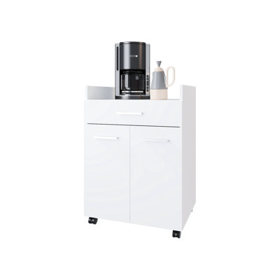 White Kitchen Cart With 2 Doors And 1 Drawer, Storage Option For Organized Kitchen, Caster Wheels Easy Movement, Particle Board Build, 33.05 In High, 18.55 Wide, 23.74 Deep - Colored Convenient