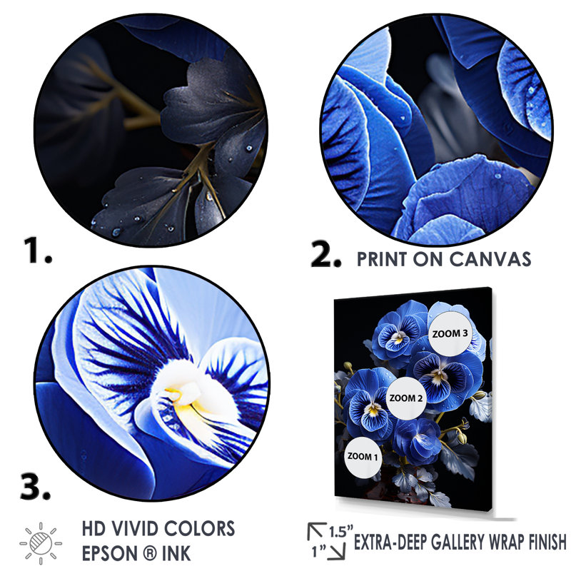 Minuit Indigo Pansy Wonders II, H 44 po x l 34 po x P 1,5 po, Cadre flottant blanc