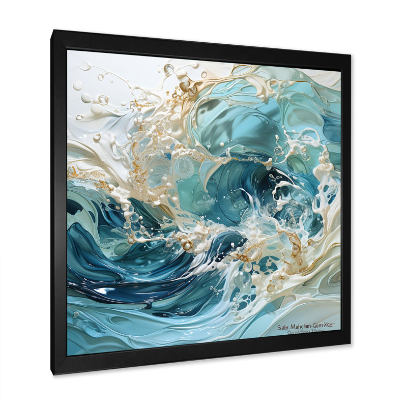 «Ocean Charm», art de vague liquide, H 24 po x l 24 po x P 1 po, Cadre simple noir