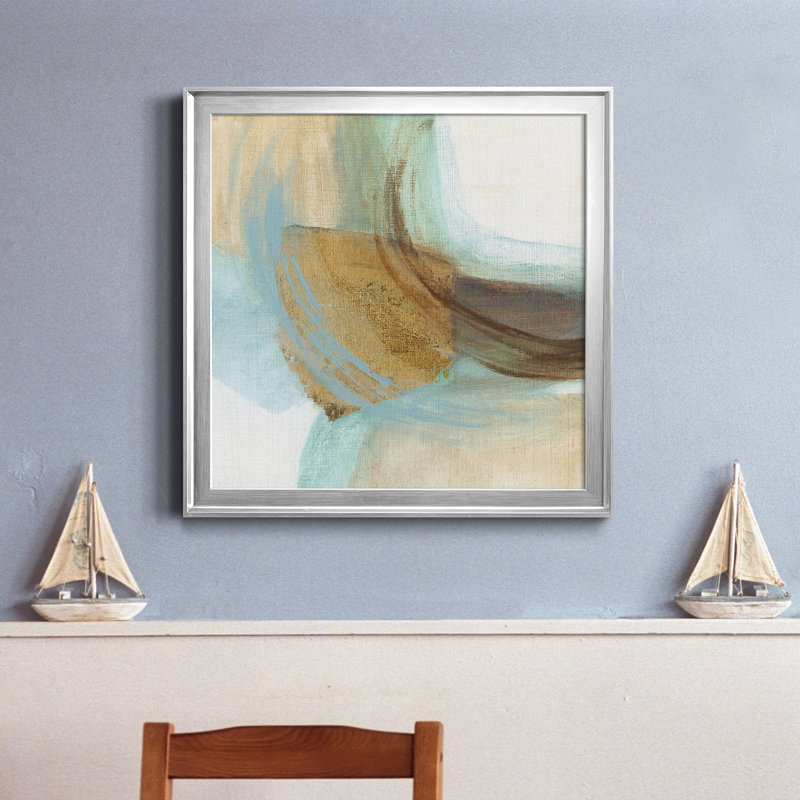 Blue Rythme I - Peinture sur toile encadrée, H 17,5 po x l 17,5 po x P 1,5 po, Encadrement argenté