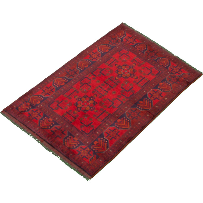 Tapis de zone en laine rouge 3 pi 3 po x 4 pi 9 po à la main one-of-kind-noué la 2010s esari turque Allaina
