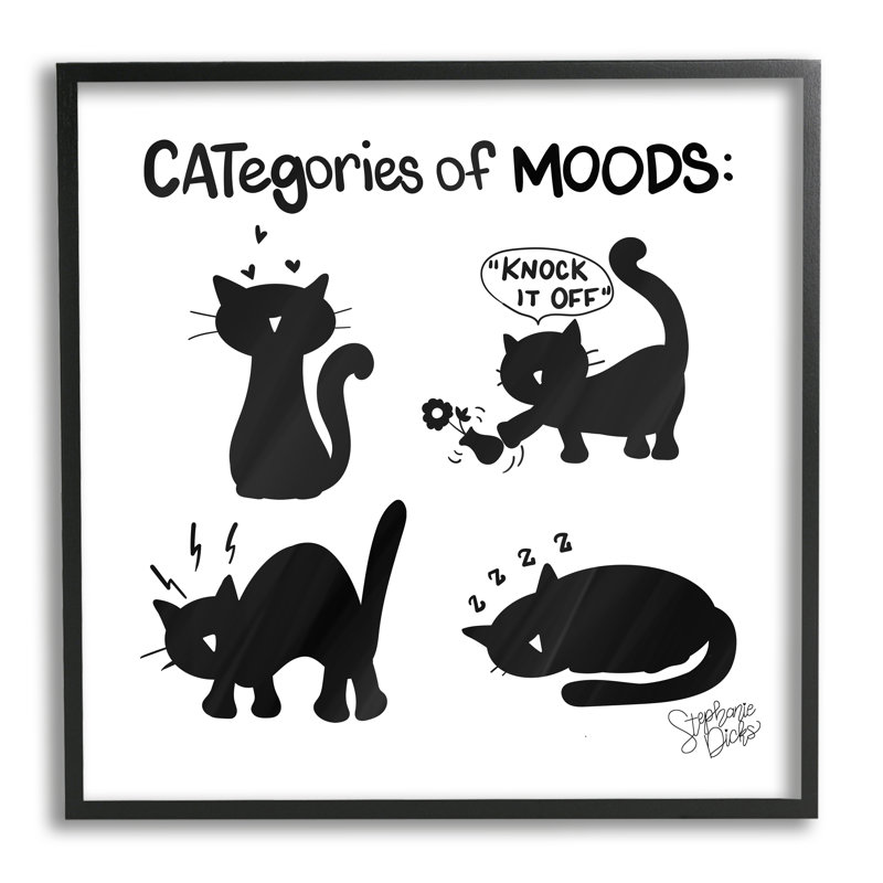 Catégories d'humeurs, chats amusants - impression, Giclée encadrée noir minuit, H 12 po x l 12 po x P 1,5 po