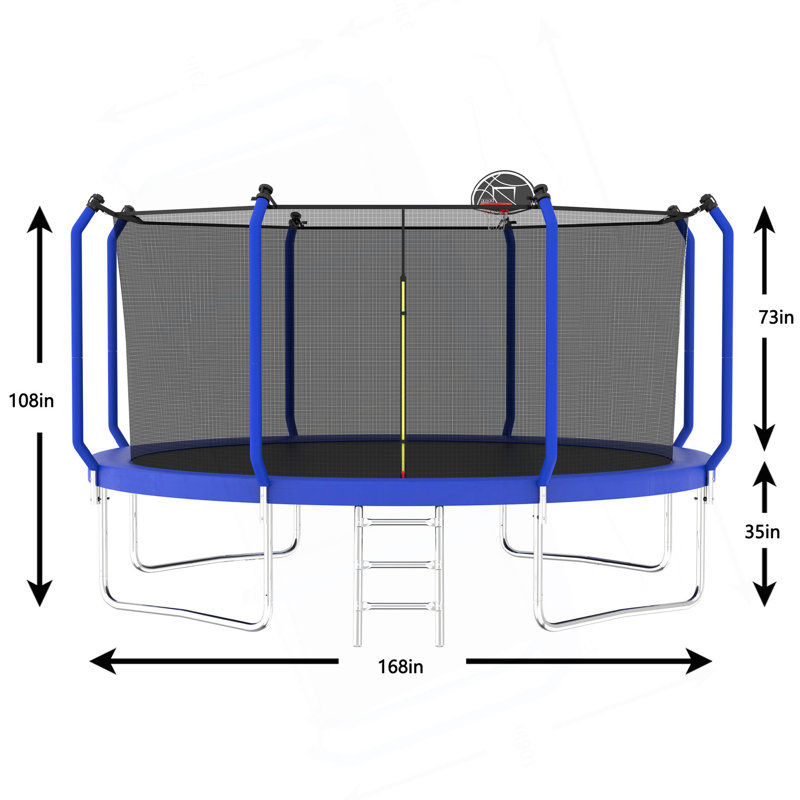 Trampoline 14FT avec panier de basketball, trampoline d'extérieur renforcé de type ASTM avec filet d'enclos