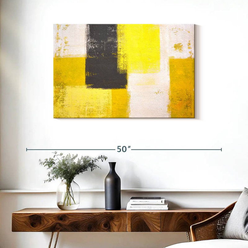Avery jaune et gris abstrait, H 24 po x l 36 po