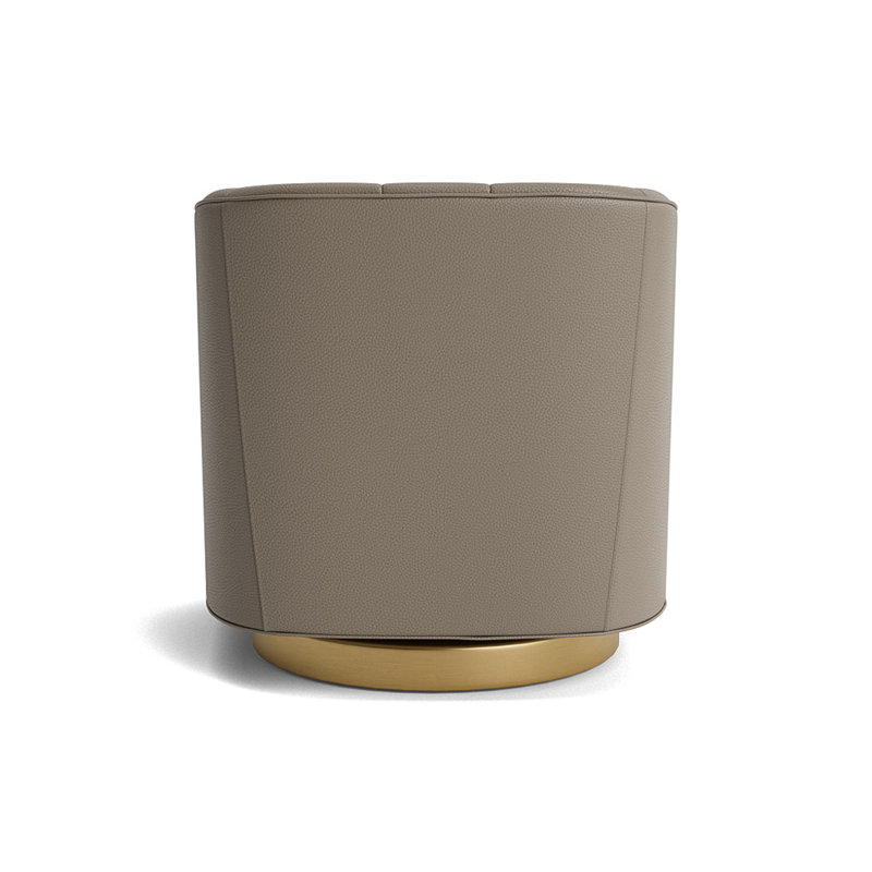 Cooper Upholstered Swivel Barrel Chair, Brushed Brass, Greenwich Performance Leather - Pewter