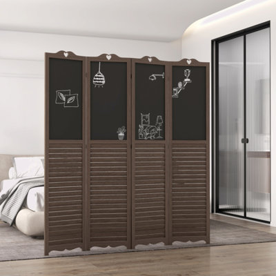 HOMCOM 4-Panel Folding Room Divider With Blackboard, 5.5 Ft Tall Freestanding Privacy Screen Panels For Bedroom Or Office by Myhomekeepers