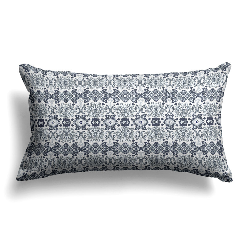 Taj Garden Columns  Rectangular Throw Pillow, White/Grey